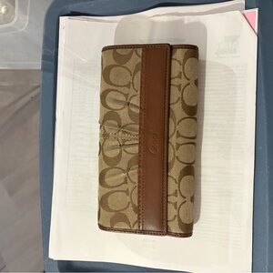 Coach Signature Canvas Wallet in Brown and Tan